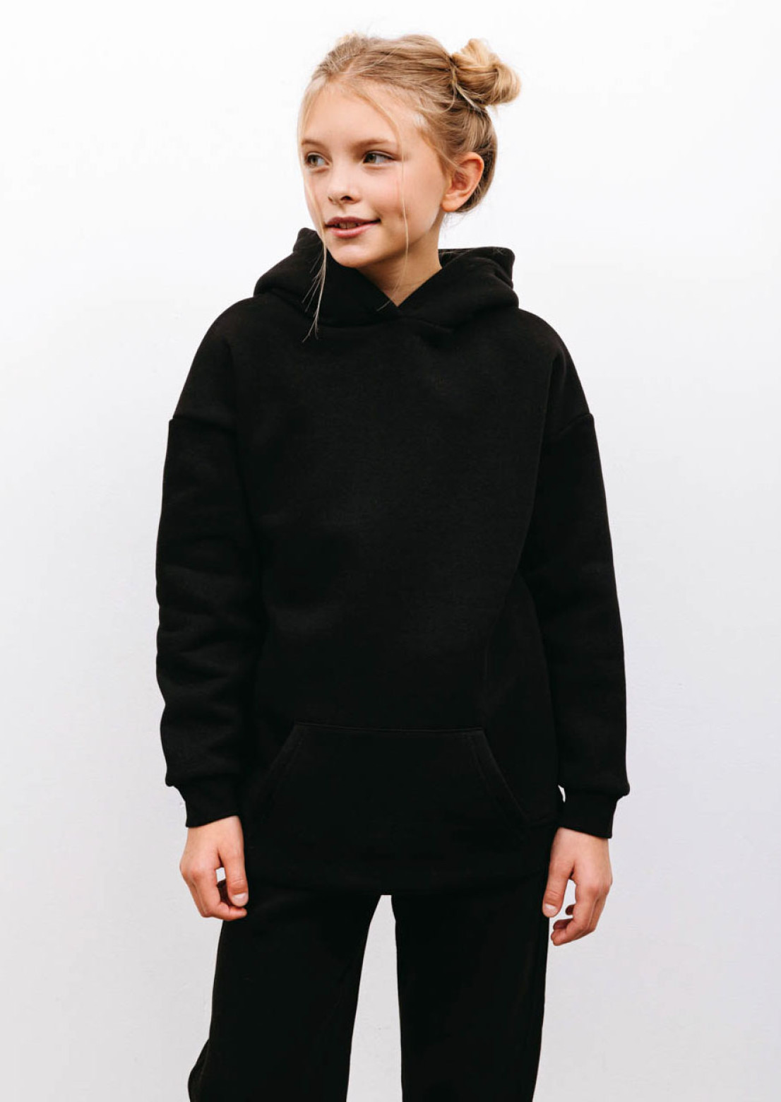 Black color kids footer hoodie